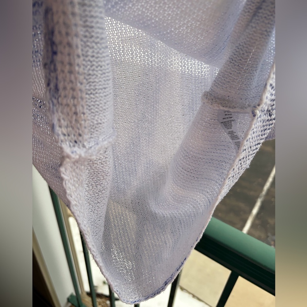 🆕 Sioni BlueWhite Open Knit Hoodie Sweater Size M Lightweight Sheer Pullover Top - Picture 8 of 13